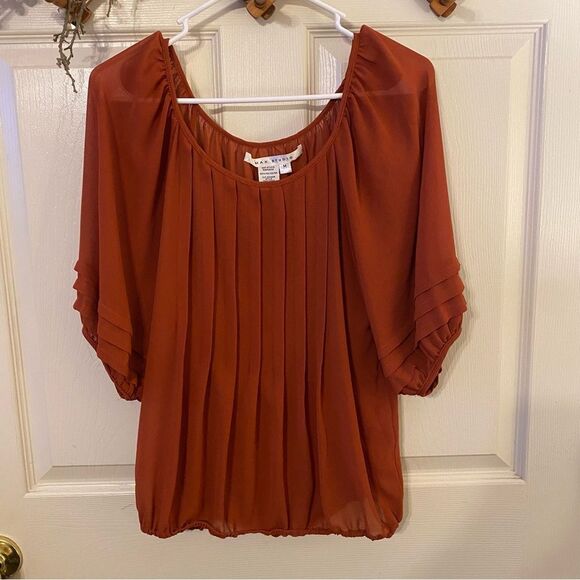 Max Studio Orange Pleated 3/4 Sleeve Blouse - Picture 1 of 9
